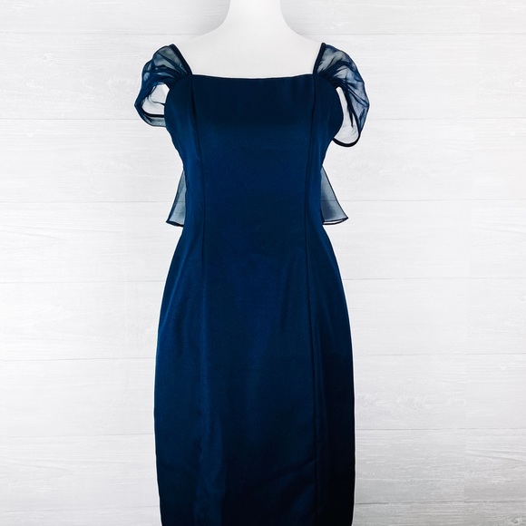 Vintage Dresses & Skirts - Vintage Navy Blue Formal Dress - Sheer Draping